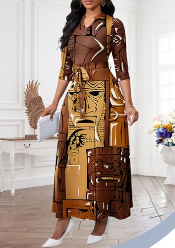 Image of BubFee Maxi Dresses for Women Semi Formal Long Dress 3 /4 Sleeve Casual A-line Church Dresses with Pockets