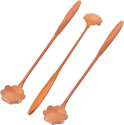 DOITOOL Cucharas de café expreso, 3 cucharas de acero inoxidable, mango en forma de flor, cucharas mezcladoras para té, cóctel, café, cuchara de