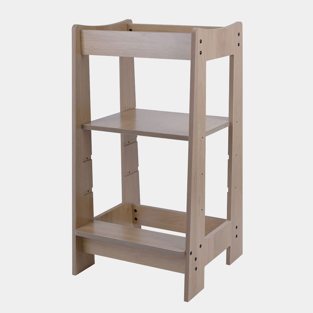 etc-shop Lernturm Küchenhelfer für Kinder Holz Kinderschemel Tritthocker 3 Stufen höhenverstellbar, leicht zu reinigen, stabil, LxBxH 32x42x80 cm