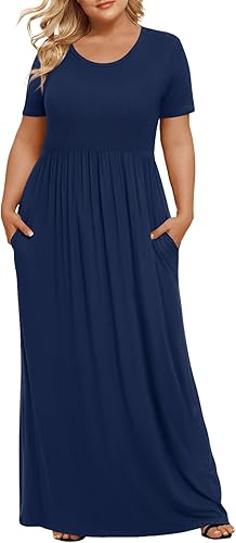 LONGYUAN - Vestido largo de verano para mujer, talla extragrande, con curvas, manga corta, informal, talla XL-6XL