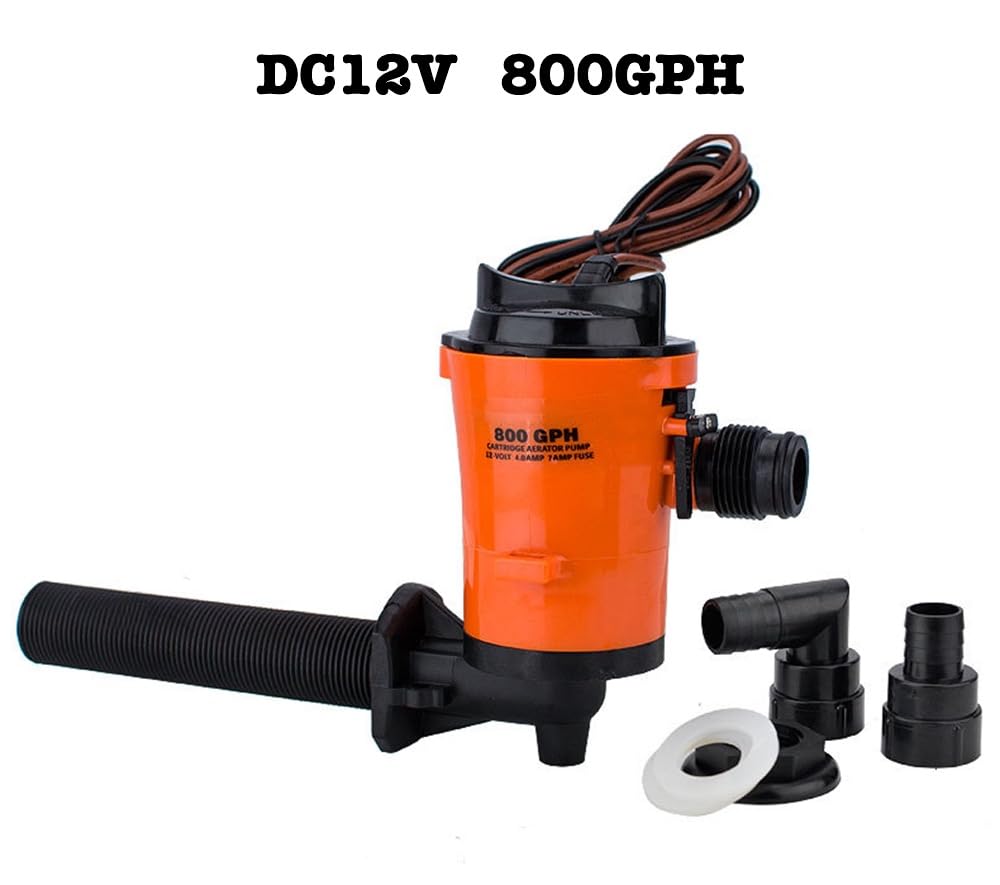 Pompa Livewell 12V 800 GPH, pompa napowietrzająca żywa przynęta, pompa do przynęty łodzi, zanurzalny zbiornik na przynętę cyrkulator Livewell