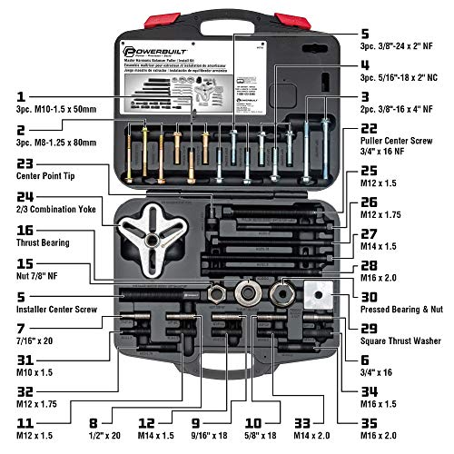 Powerbuilt Harmonic Balancer Puller & Installer, Specialty Tools Car Engine & Vehicle Drive Train, Crankshaft, Pulleys, and Gears 40 Piece - 647758