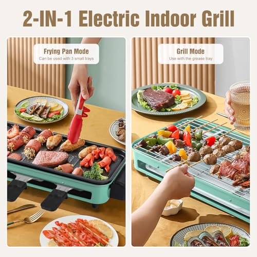 Zorpupoa 1500W Electric Indoor Grill, 2 in 1 Electric Griddle Nonstick with Grill Net & Removable Plate, 5 Adjustable Temperature Control Portable Korean BBQ Grill with 3 Small Trays の商品画像 1