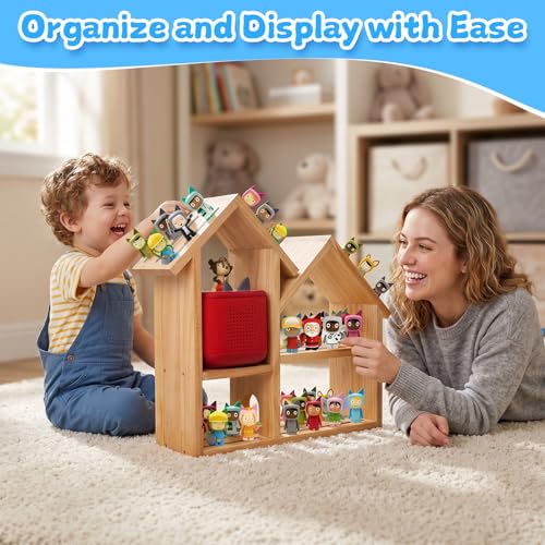 Image of Tonies Shelf for Toniebox 2 /1, Magnetic Tonies Storage for 30-40 Tonie Box Characters, Wooden Tonie Organizer Storage Shelves, Large Loft House Wall Mounted and Desktop Shelf for Kids Room
