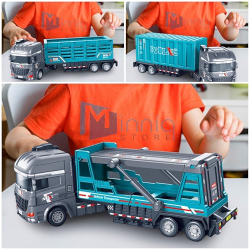 Image of Container Transport Truck Set Manual Push Power Large Transport Trailer Vehicles Truck Toys Alloy Diecast Truck Set Toy Best Birthday Gift for Kids