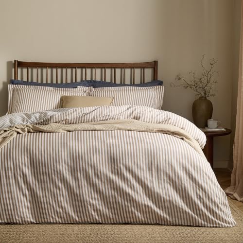 Yard Hebden 100% Cotton Stripe Duvet Cover Set (Caramel,Double)