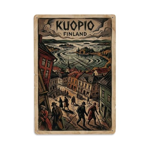 Plaque en métal vintage avec inscription « Kuopio Finland Marketplace »