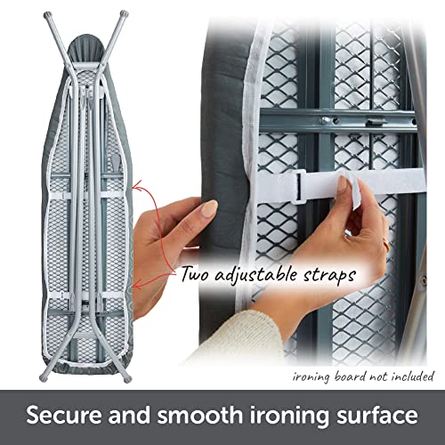Image of oliso Ironing Board Cover - 100% Cotton with Professional Felt Pad, Fits Standard 54 inch x 15 inch Boards - Secure Fit with Wide Elastic Edge & Adjustable Straps - Grey
