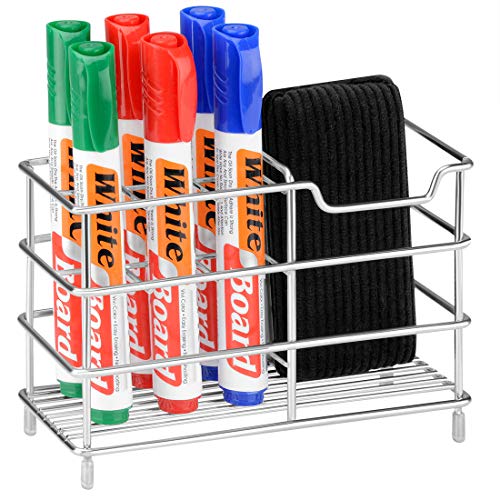 Wall Mounted Dry Erase Marker and Eraser Holder, Stainless Steel Wall Mount Office Supply Pencil Storage Basket Organizer Holder Rack, Work with Whiteboard, Fridge, Locker, Office Cabinet