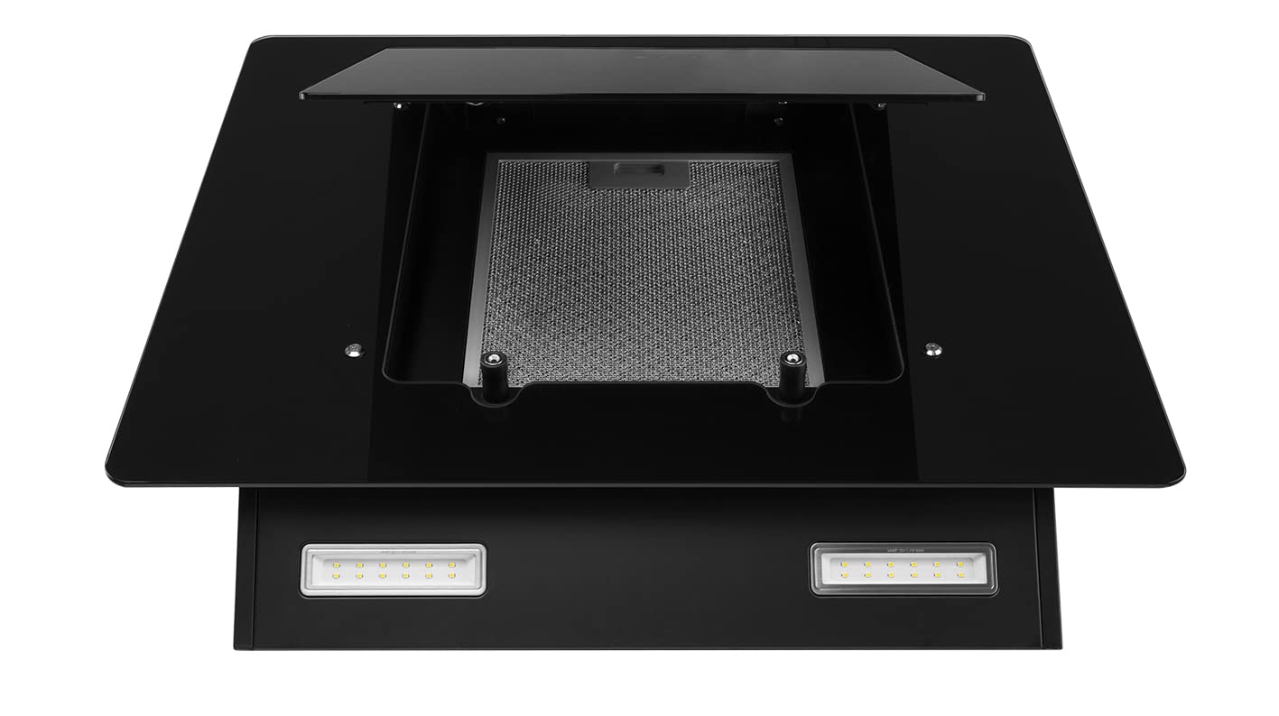 Orbegozo DS 75170 N dekoracyjny okap kuchenny 70 cm, front z hartowanego szkła, wydajność tłoczenia 579 m3/h, oświetlenie LED, 3 poziomy mocy, stal, czarny