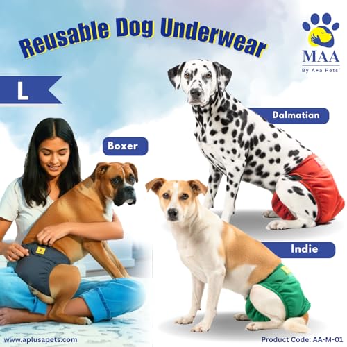 Image of A+a Pets' MAA' Cotton Dog Underwear Diaper Combo - Stretchable, Comfortable, Washable & Reusable (L, Green Set)