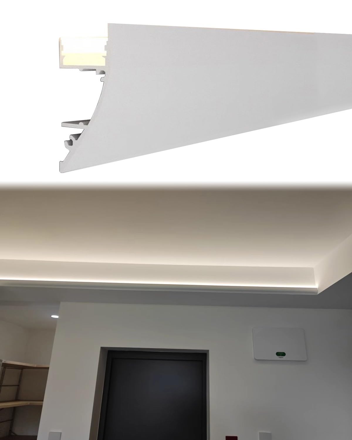 Dekoracyjna listwa sufitowa, listwa sufitowa Del z kanałem świetlnym, aluminiowy profil dekoracyjny do taśm świetlnych LED, 1,6 m (5,2 stóp) biała/czarna listwa do korytarza,
