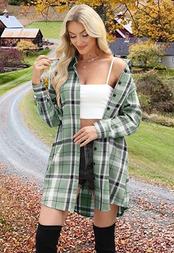 Womens Buffalo Plaid Flannel Shirt Jacket Long Sleeve Collar Button Down Shacket Coats Lightweight Tops3
