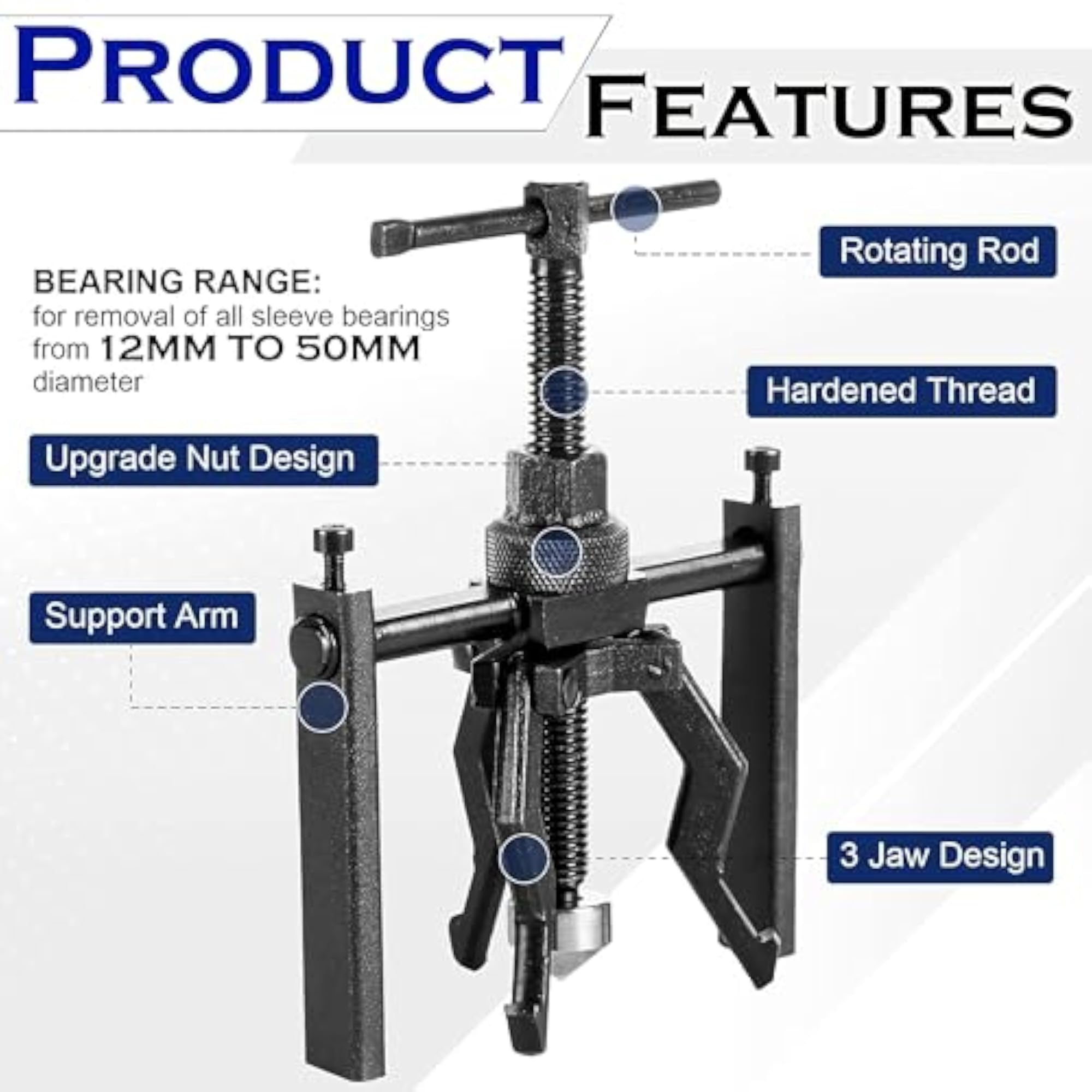 Car Wheel 12-50mm 3-Paw Pilot Bearing Puller Tool Kit