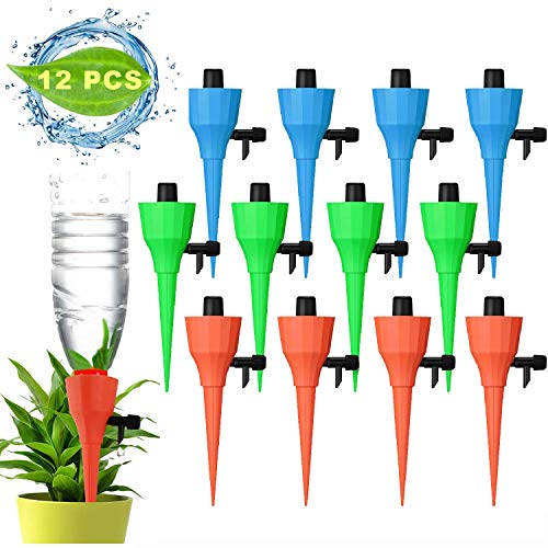 Monuary 12 Pack/Set Plant Watering Spikes, Upgraded Self Watering Devices with Slow Release Control, Automatic Irrigation Spikes with Adjustable Dripping Speed for Different Diameter Bottles
