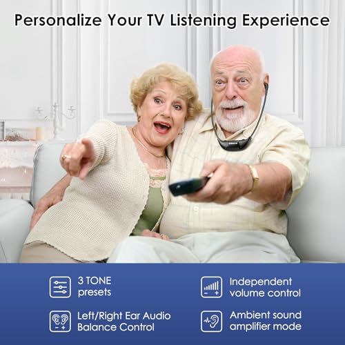 Image of SIMOLIO Digital Wireless Headphones for TV with Clear Dialog, Wireless TV Headset System with Balance Control & Ambient Sound Listener, Earbuds with Transmitter Connect to Smart & Analog Television