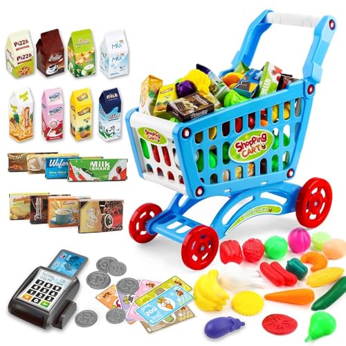 deAO 65pcs Pretend Play Grocery Cart Set