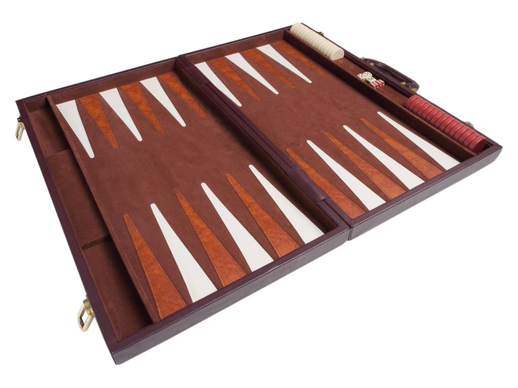 21-inch Backgammon Set - Brown Board and Playing Surface - White and Light Brown Points - Image 9