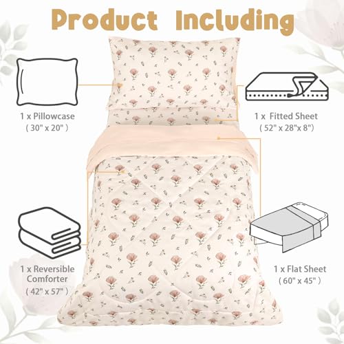 Image of SWESEN Toddler Bedding Set for Boys, Blue Space Toddler Boy Bedding Set, Soft & Lightweight 4 Piece Toddler Comforter Sets Include Comforter, Flat Sheet, Fitted Sheet, Pillowcase, Floral