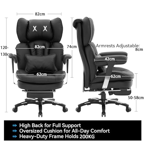 Efomao Ergonomiczny fotel biurowy z podnóżkiem, regulowany fotel gamingowy z poduszką lędźwiową i zagłówkiem, obrotowy fotel komputerowy z funkcją odchylania