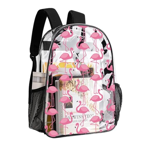 Pink Flamingo Pattern Clear Backpack with Padded Straps