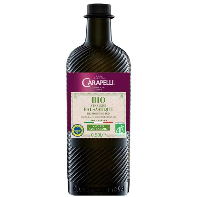 CARAPELLI Vinaigre Balsamique Modene Bio 50Cl - Saveur intense pour vos plats préférés - Produit issu de l'agriculture biologique - 500g - Lot De 3 - Vendu Par Lot