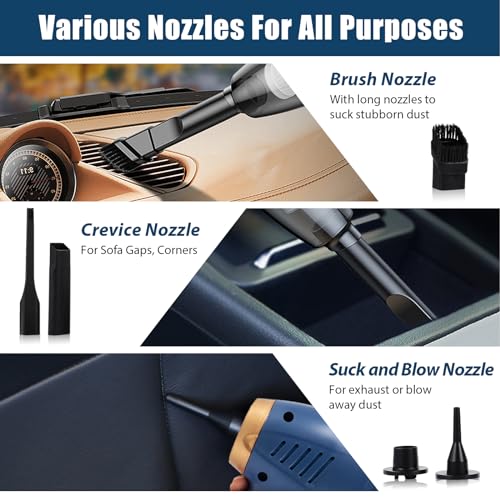 Howtine Portable Car Vacuum Cleaner - High Power 8000PA Suction, 15Ft Corded Handheld Whole Car Detailing Vacuum with Multi-nozzles and Air Blower for Wet, Dry, Pet Hair for 12v, Blue - Image 5