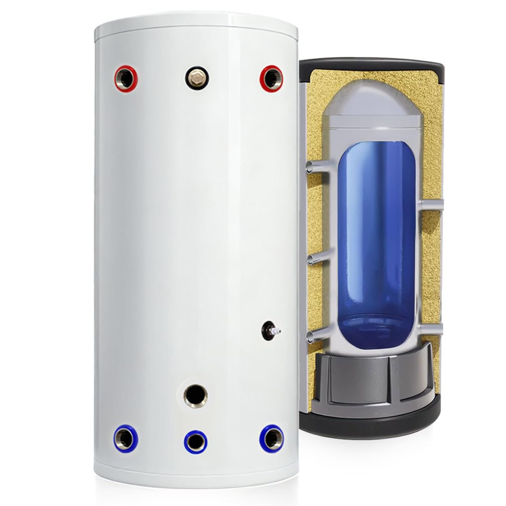 TECHGLOBE - Depósito acumulador de acero inoxidable de bajo consumo energético - con aislamiento de 50 mm - Caldera de agua vertical (500 L)
