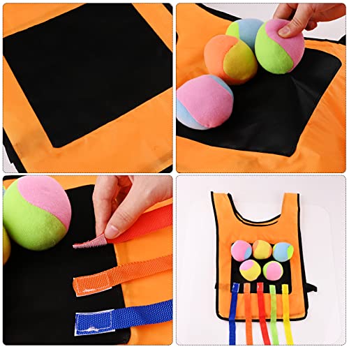 GLAITC Klebrige Westen, 2 Stück Sticky Ball Weste, Völkerballspiel Set, Wurfball Klettwesten Set mit 8 Wattebällchen + 10 Schwanz Ziehen für Kinder Spielplatz im Freien 2 in 1 Set (Blau Orange) - Image 7