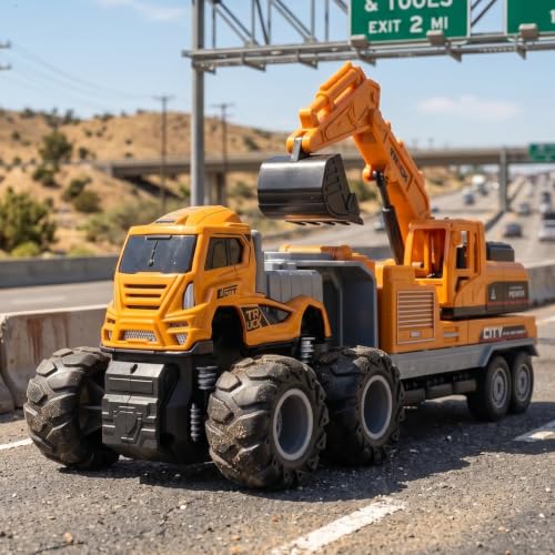 Image of Excavator Toy Truck Toy for Kids Diecast Metal Head Abs Plastic Friction Power Color Yellow