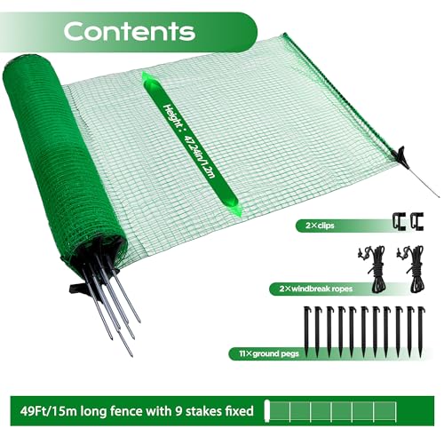 Image of Temporary Fence with Posts,4'x50' Safety Barrier for Dog Snow Plastic Mesh Fencing with Fiberglass Stake Windbreak Rope,Movable Fencing Roll for Garden Backyard Outdoor Animal Protect