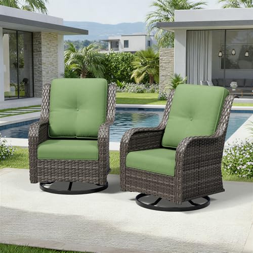 Image of Joyside Swivel Patio Chairs Set of 2, Wicker Patio Furniture with High Back, Deep Seating, Wide Armrest, Thickened Cushions, Outdoor Rattan Furniture for Deck, Porch Use