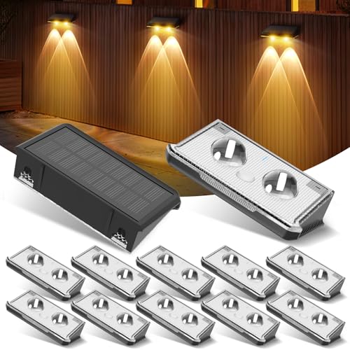 UNBON Luces Solares LED Exterior Jardin Pared, 12 Piezas Aplique Solar Pared 3 Modos de Colores Luz Calida/Fría/Neutra, IP65 Impermeable Lamparas Solares Lampara Luz Solar Exterior para Jardín Patio