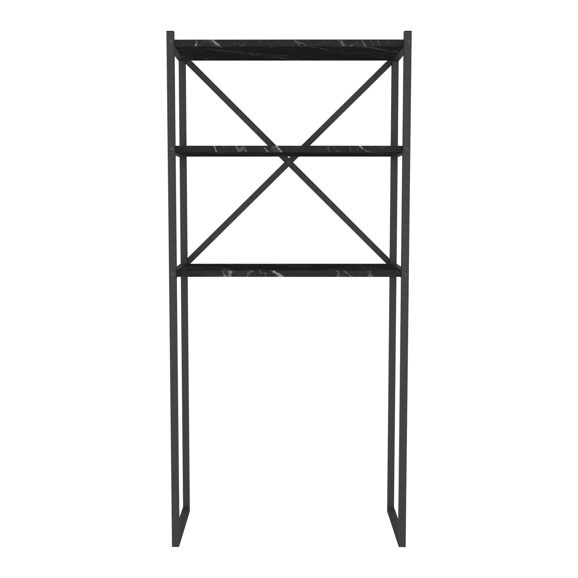 [en.casa] Estantería Alta para Lavadora Askersund Mueble de Baño de 3 Niveles Armario de Baño para Inodoro Secadora Aglomerado/Metal 160 x 66 x 34 cm - Efecto Mármol Negro