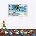 Rajahubri Beach Seascape Window Wall Sticker Palm Tree and Hammock Fake Window Wall Decals Removable Tropical Sea Window View Wall Stickers Decal for Living Room