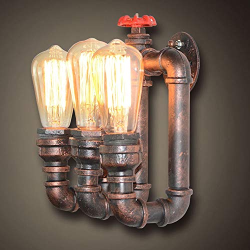HWSY Lámpara de Pared Industrial de Interior Vintage Lámpara de Pared Estilo Loft Americano Tubería de Agua Lámpara de tocador Lámpara de Pared de Loft de Tres Cabezas Creativa Aplique de cabecera