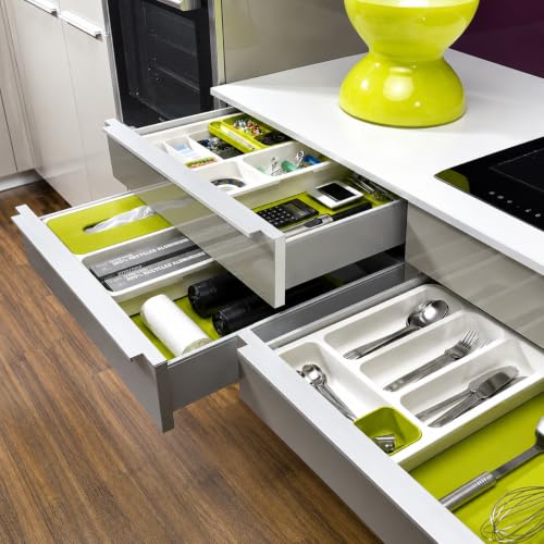 Image of Large Silverware Drawer Organizer, Expandable Utensil Tray for Kitchen, BPA Free Flatware and Cutlery Holder, Adjustable Plastic Storage for Spoons Forks Knives (Green-White, Pack Of 1)