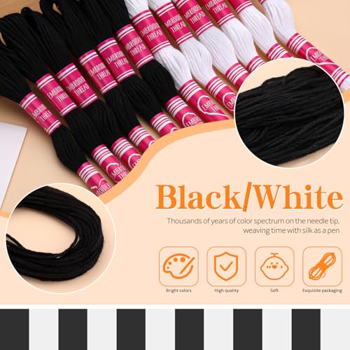 Image of Embroidery Floss,12 Skeins Black and White Embroidery Thread