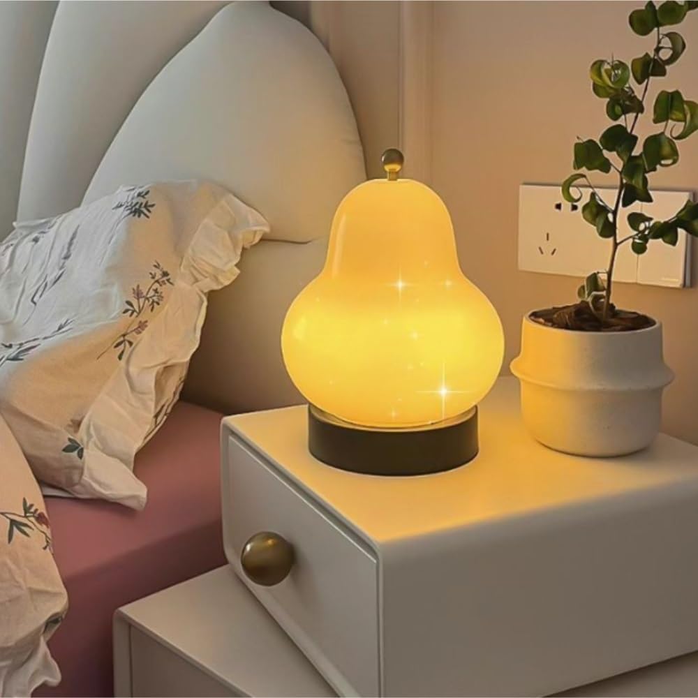 Lampada in vetro perato, luce notturna dimmerabile al tocco | Forma a pera, paralume in vetro, dimmerabile al tocco, luce notturna(Yellow)