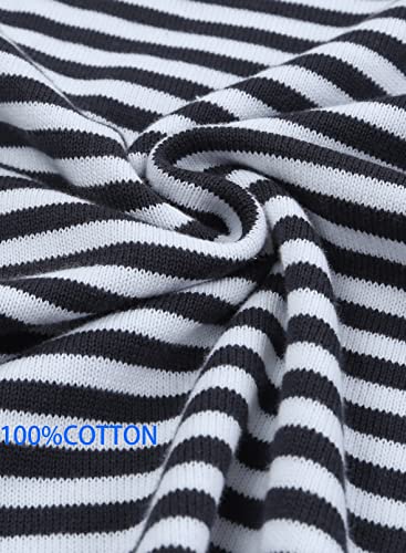 Image of Womens Striped Lightweight Cotton Sweaters Long Sleeve Crew Neck Color Block Casual Knitted Pullover Tops