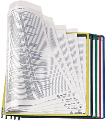 Djois, 194109 - Pack de 5 Fundas con Pivotes Foldfive A4 Verticales - PVC Antirreflejo de Gran Capacidad, 10 Vistas por Funda, Compatibles con Soportes Tarifold - Surtidos