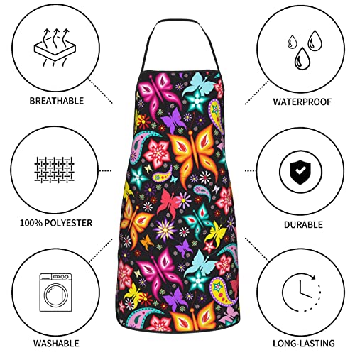 Qurdtt Colorful Butterflies Flowers Floral Aprons For Women Men With Pockets, Fashion Waterproof Chef Apron For Kitchen, Cooking, Baking, Bbq & Grill #TOP5