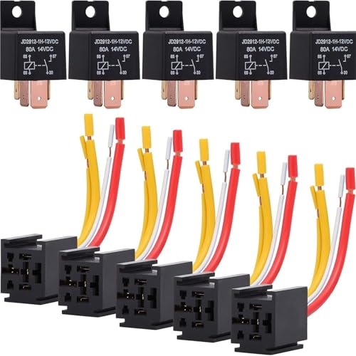 Relais automobile 12V 80A 4 broches avec prise étanche pour circuit de voiture - Lot de 5