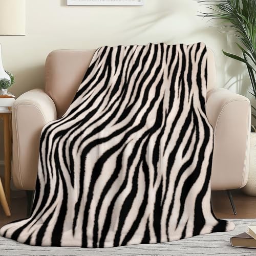 Couverture Sherpa Confortable et Chaude Beige Noir - Abstrait Camouflage Imprimé Zèbre Imprimer Flanelle Couverture 130 x 150 cm, Douce Moelleuse Couvertures...