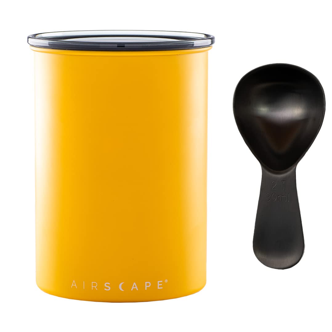 Airscape Stainless Steel Coffee Canister & Scoop Bundle - Food Storage by Planetary Design – Medium, 500 milliliters, Stainless Steel, Yellow