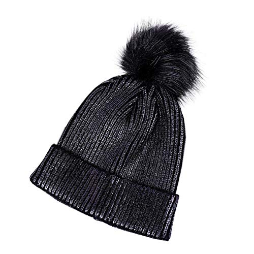 franktea Gorro De Punto De Ganchillo Brillante Metálico con Floculación Gorro De Gorro Holgado Y Abrigado para Invierno Hombre Mujer - Negro
