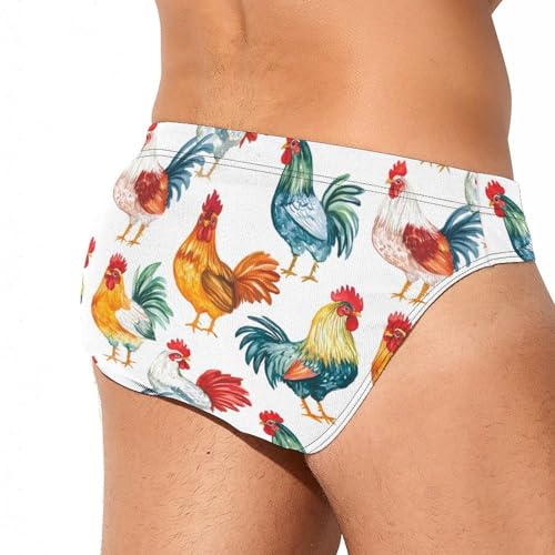Watercolor Roosters Cock Mens Swim Briefs Sexy Bikini Swimwear Bathing Suits Trunks3