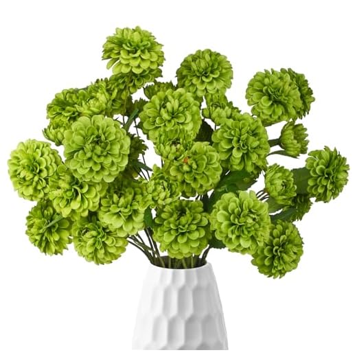 12Pcs Fake Artificial Pompon Mums Flowers Indoor with Long Stems Ball Chrysanthemum Faux Silk Flowers for Vase Floral Arrangement for Spring Home Decor Centerpieces for Table Kitchen Decoration
