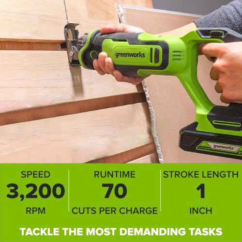 Image of Greenworks 24V (4-Tool) Brushless Combo(Drill+Impact Driver+Recip Saw+Flashlight), 2*2.0Ah USB-C Batteries (12,000mAh Power Bank)and a Cable, 30W Charger,29Pcs Titanium Drill+Impact Bits+Nut Drivers