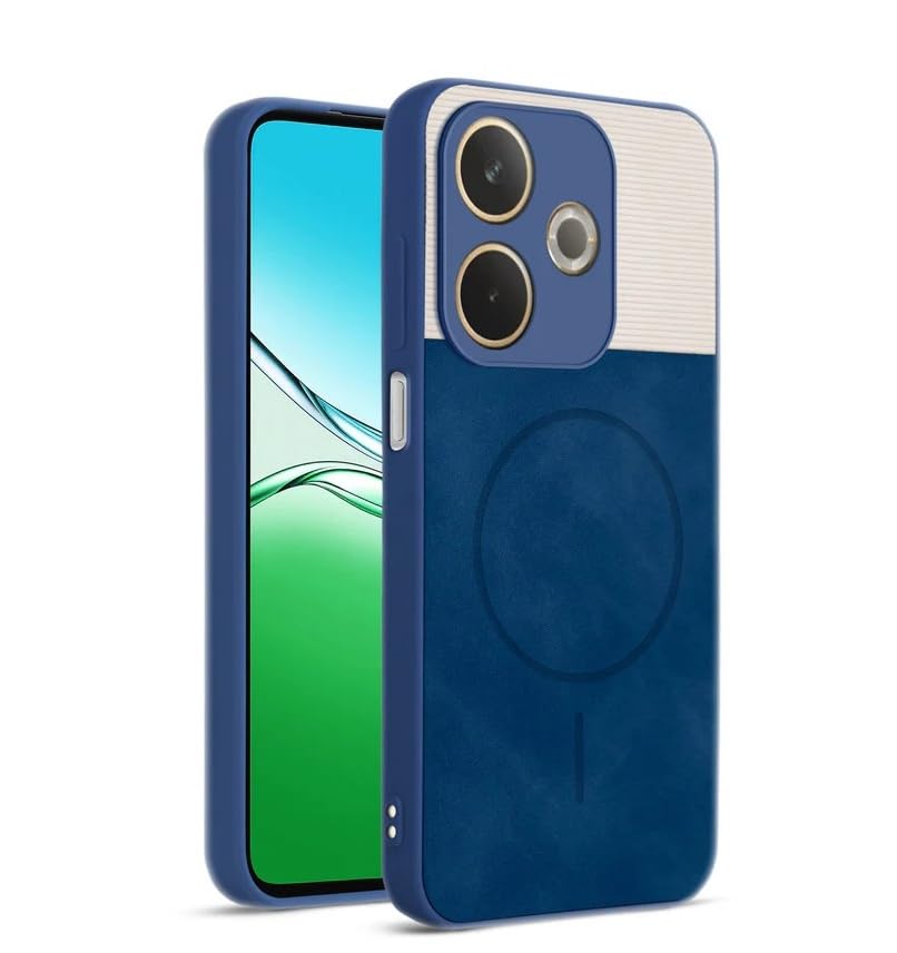 Image of Bintage CASE Dual-Leather Mac Safe Design Phone Case| Soft Touch Finish | Full Camera Protectection Back Cover Compatible for REDMI 13 5G / Poco M6 Plus - White & Royal Blue